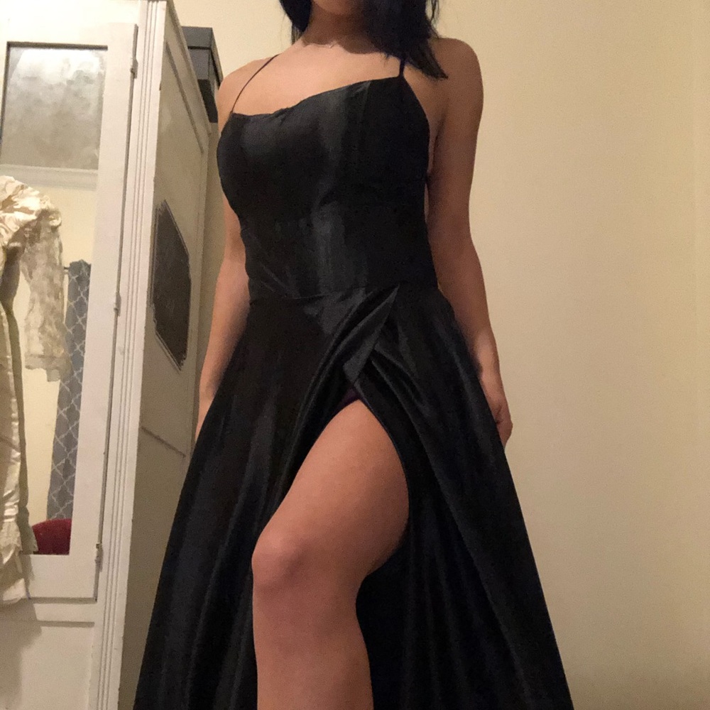 LONG BLACK SATIN DRESS!🥳